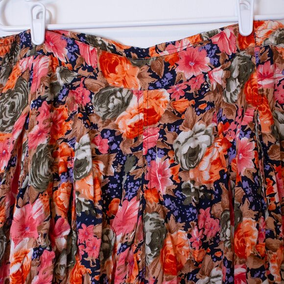 Floral Midi Skirt Pockets Hunters Run Pink Orange Cottagecore M | True Spring - Picture 4 of 8